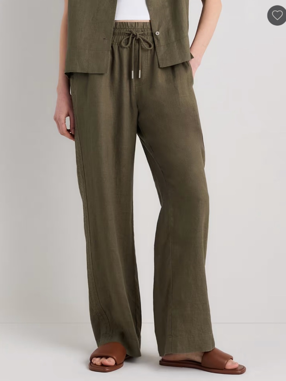 Quince European Linen Wide Leg Pants - Bayberry Olive in XS Regular